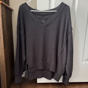 American Eagle Oversized Waffle V-Neck Sweatshirt